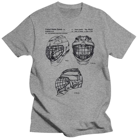 Mens Clothing Men T Shirts Ice Hockey Goaltender Mask Patent Black T-Shirt Sports Sticks Puck Winter Vintage T-Shirts